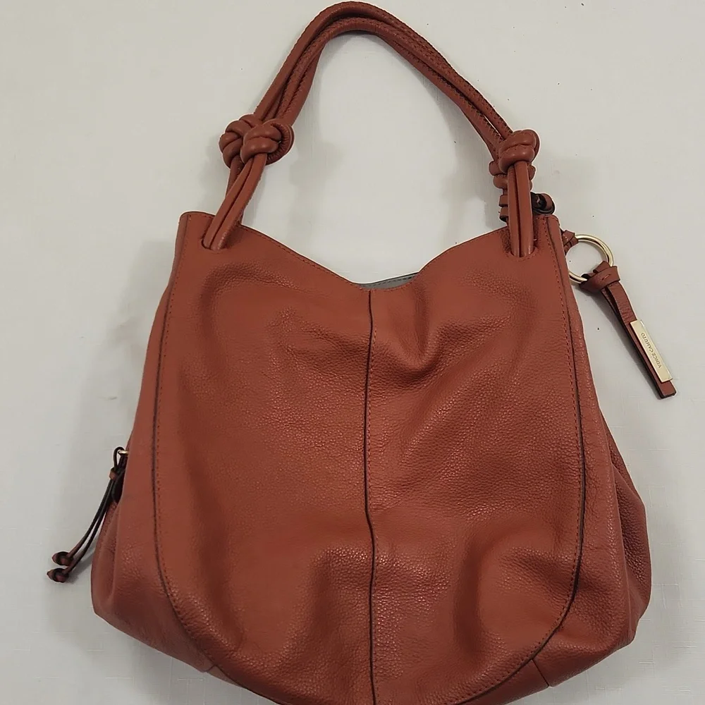 Vince Camuto Brown Orange Leather Hobo Bag.